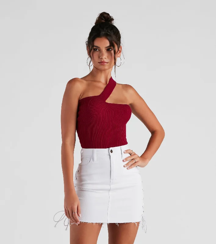 Weekend Savings Extravaganza Sleek Basic One-Shoulder Crop Top