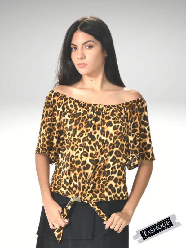 Fantastic Offers FASHQUE - Asymmetrical OFF Shoulder top with a knot detail - T509