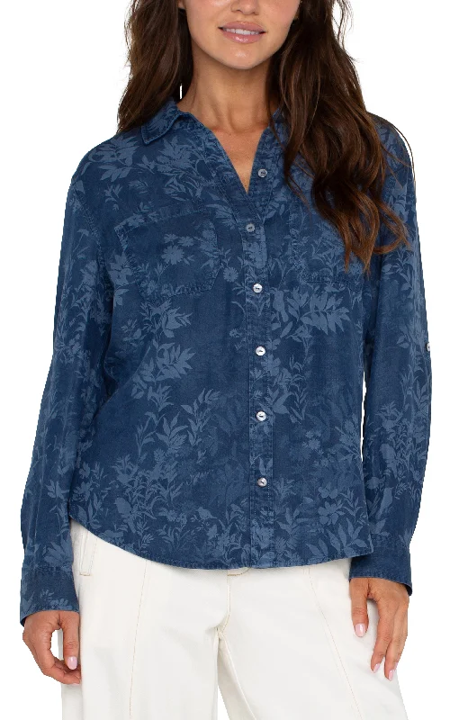 Price Reduction Rolled Sleeve Woven Shirt in Indigo Floral