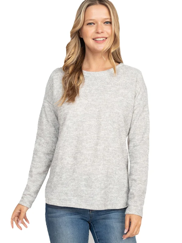 Weekend Discounts to Grab Womens Oatmeal Long Sleeve Drop Shoulder Knit Top Size Small