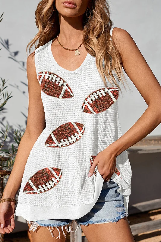 Doorbuster Deal Sequin Football Round Neck Tank