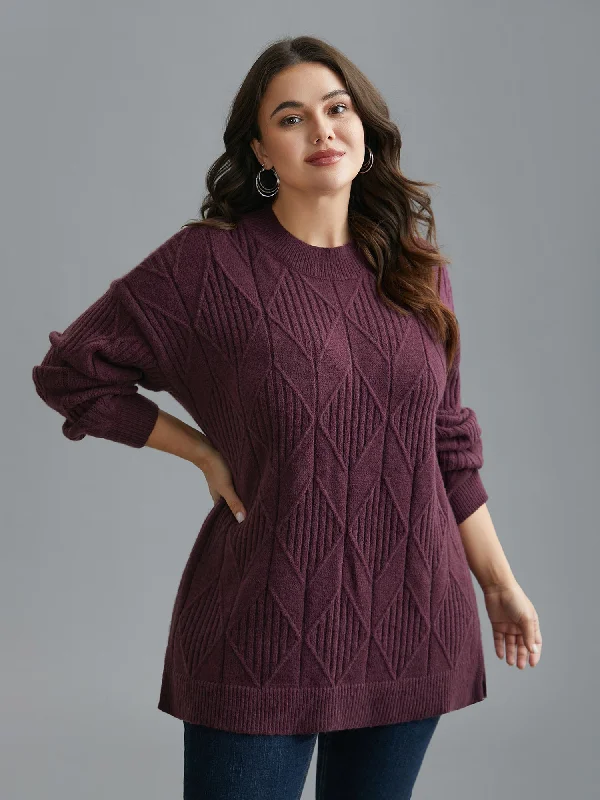 Discount Deals Cable Knit Turtleneck Split Hem Pullover