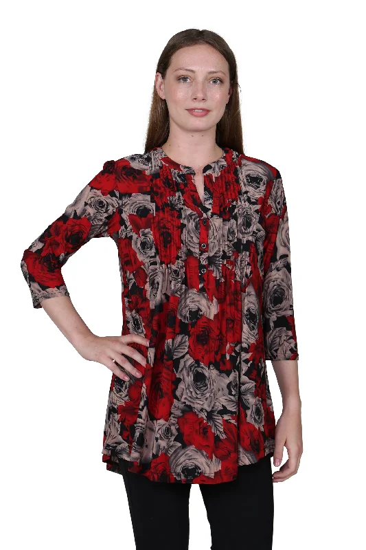 Extra Savings La Cera Midnight Roses Print Tunic