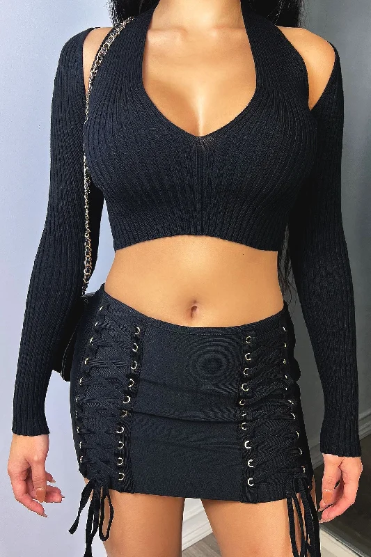Deal of the Week Cutting Corners Cutout Sweater Cropped Top