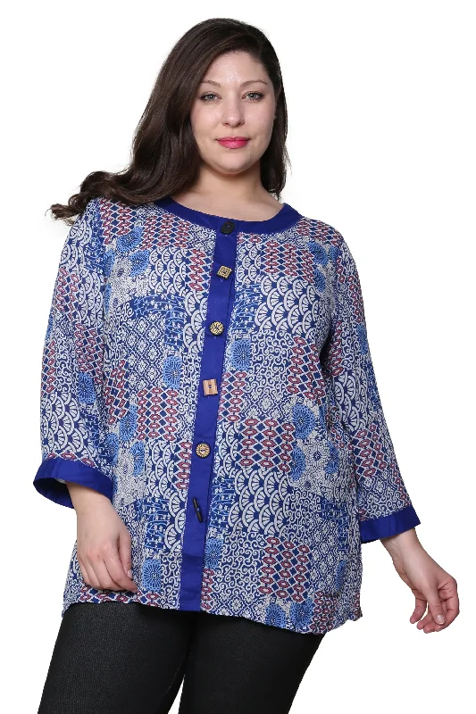 One-DAY Sale Plus Size La Cera Blue Patchwork Top