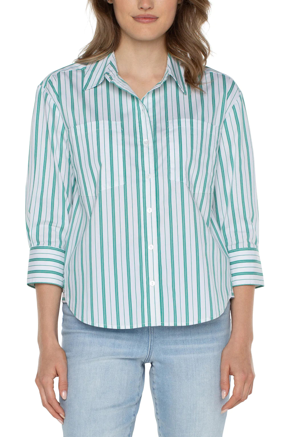Overstock 3/4 Sleeve Button Down in Green