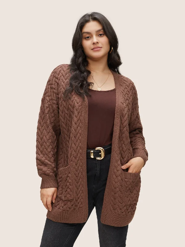 Weekend Savings Bonanza Solid Open Front Pocket Crochet Cardigan