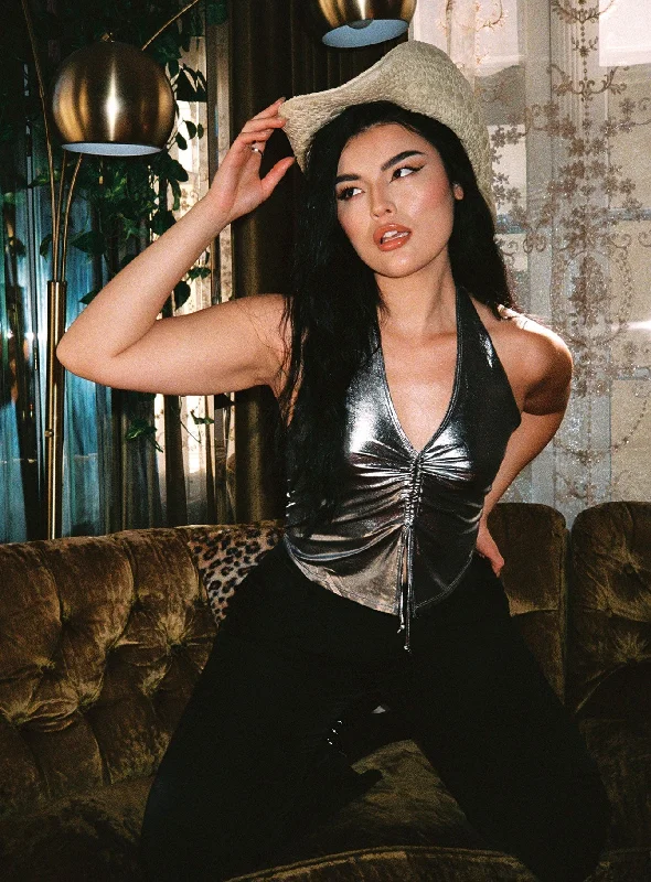 Online Only Motel Dapa Top Silver Metallic
