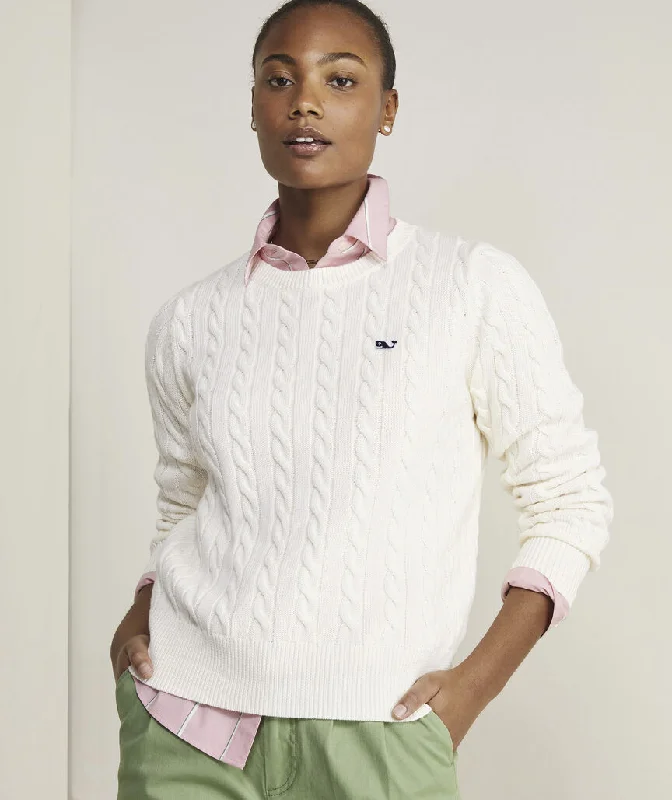 Weekend Wonders Await! Cable Cotton Crew Sweater