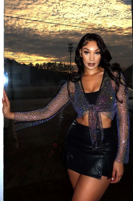 Seasonal Clearance Excuse Me Rhinestone Fishnet Top