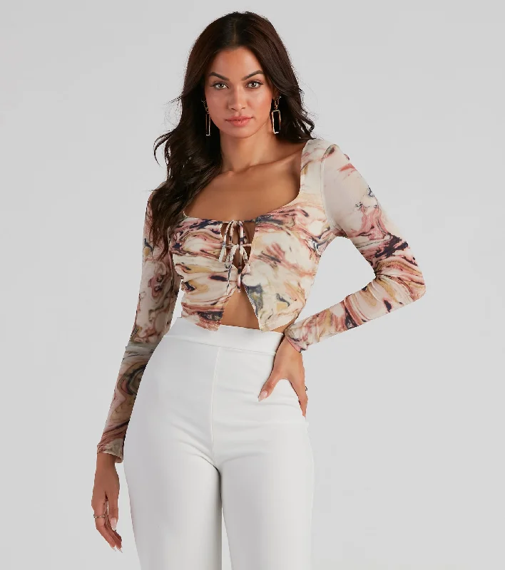 Weekend Offers That Dazzle Dress Code Mesh Marble Crop Top