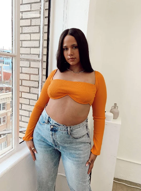 Don't Miss Becca Long Sleeve Crop Top Orange Curve