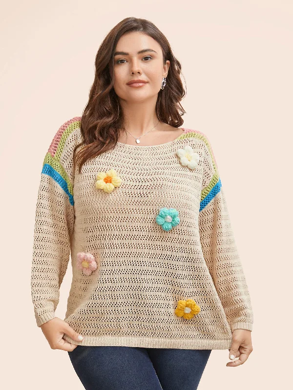 Weekend Offers That Excite Colored Stereo Flower Design Pullover