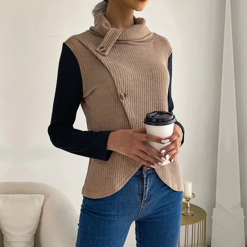 Weekend Bargains to Sizzle Colorblock Long Sleeve Knit High Collar Sweaters Wholesale
