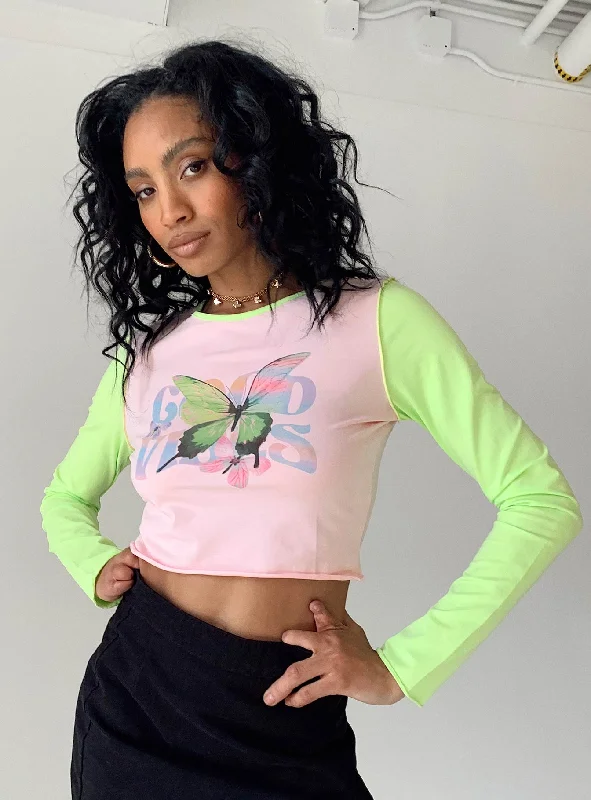 Weekend Offers That Excite Good Vibrations Long Sleeve Top Pink Multi