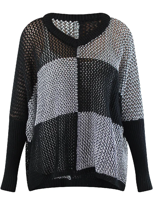 Unmissable Offer Black & White Checkered Knit Shrug Pullover