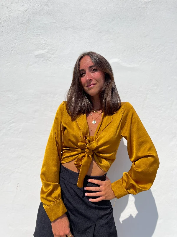 Fantastic Deals Mustard satin lace blouse