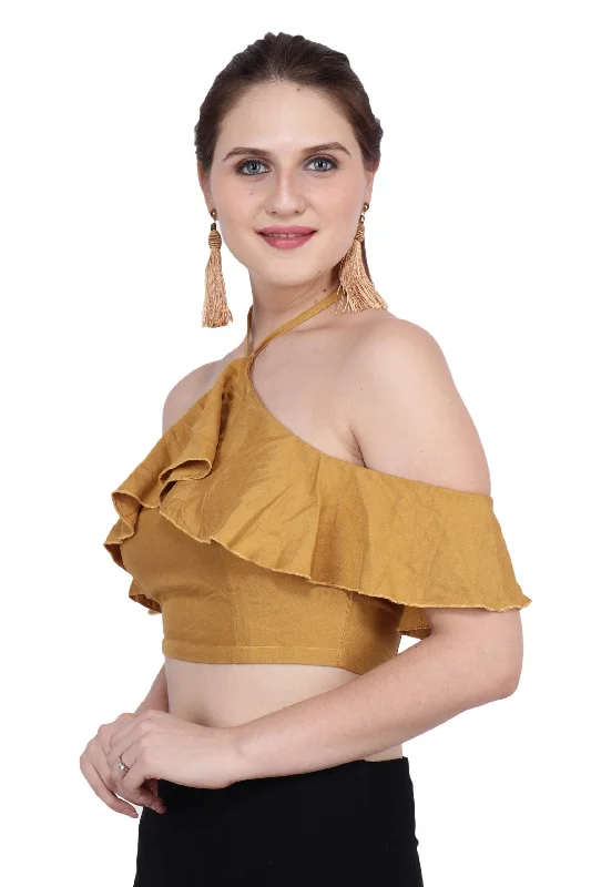 Last Chance Mustard Solid Flounce Crop Top