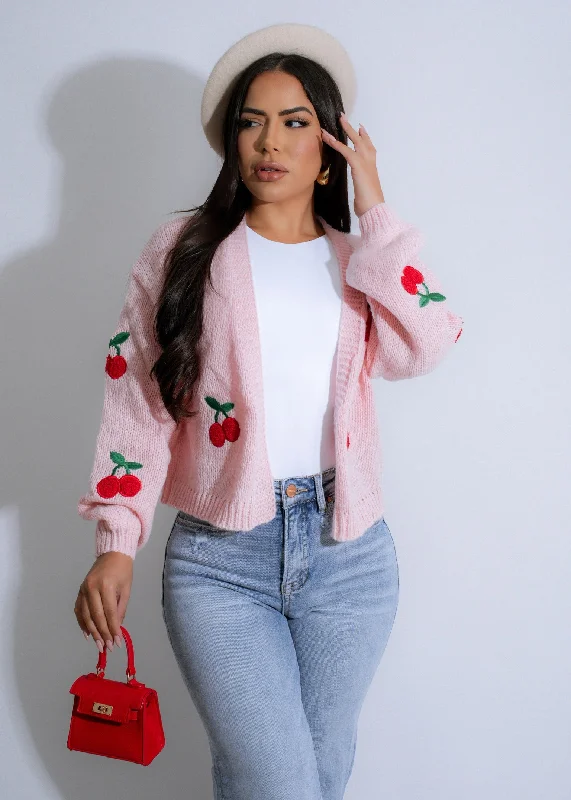 Act Now Cherry Delight Knit Sweater Pink