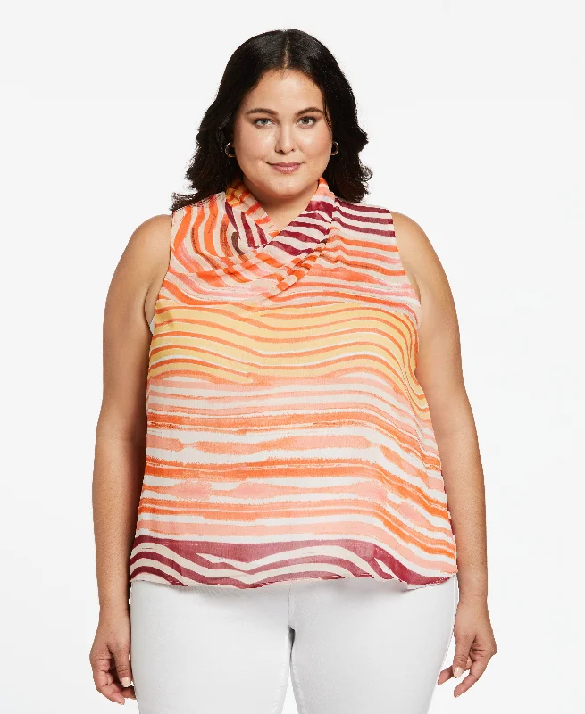 Super Savings Plus Size Eco Fabric Twisted Drape Neck Sleeveless Blouse