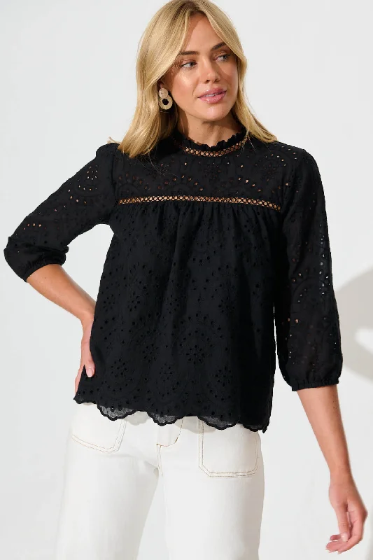 Exclusive Weekend Offers Inside Donia Top In Black Embroidery Cotton