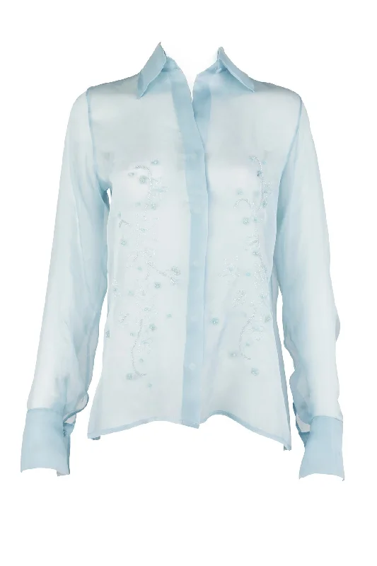 Your Weekend, Your Savings Aster Hand-Embroidered Organza Blouse - Blue