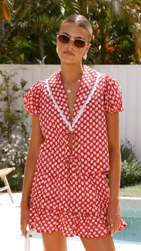 Super Sale Arizona Top - Red Floral