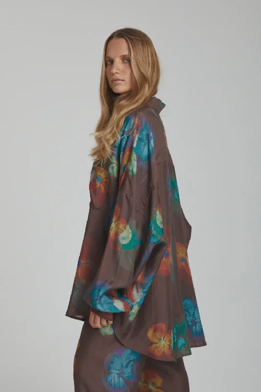 Great Deals LS Oversized Shirt - Pansy Drip