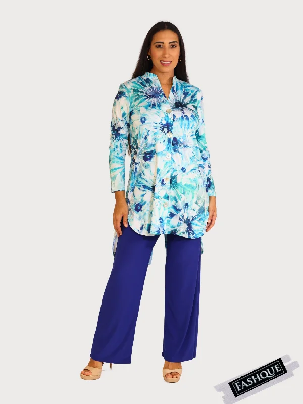Fantastic Offers FASHQUE - DIGITAL PRINT Plaids V Neck Long Sleeve button down Irregular Hem Casual Shirt - T2631