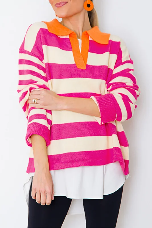 Stock Up KaleaBoutique Color Block Collared V Neck Drop Shoulder Sweater