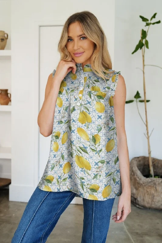 Anniversary Sale Frill Printed Mock Neck Top