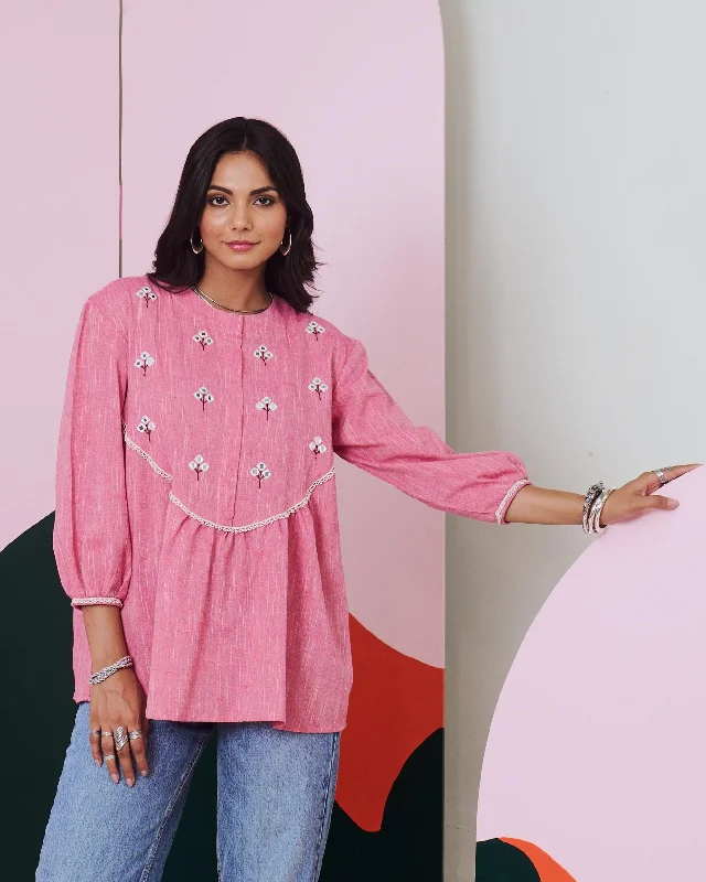 Weekend Deals to Make You Happy Pakhi Pink Mirror Embroidered Top