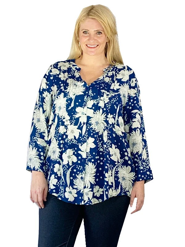 Weekend Offers That Sizzle Pleat Front Printed Rayon Top - Plus Size