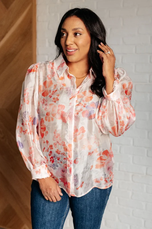 Weekend Savings Spectacle Call Me Back Sheer Floral Button Up Blouse