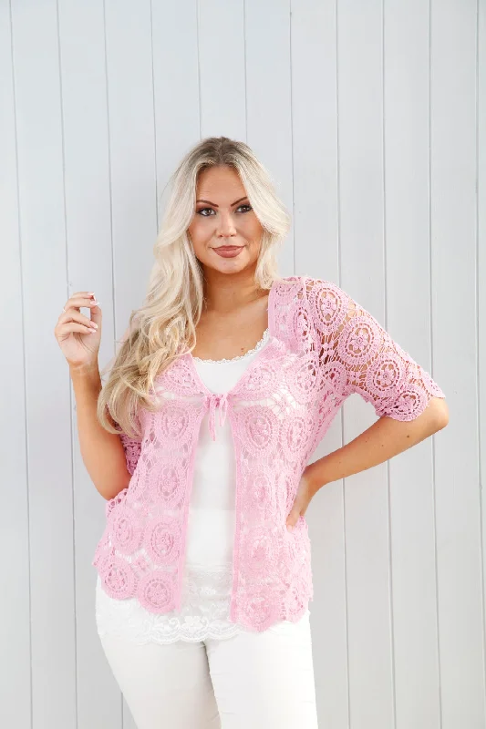 Huge Discounts Joelle Crochet Tie Cardigan Candy Pink