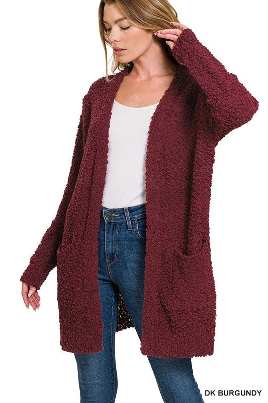 New Deals LONG SLEEVE POPCORN SWEATER CARDIGAN WITH POCKETS