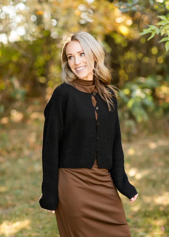 Savings Spectacular Opal Black Knit Front Button Cardigan