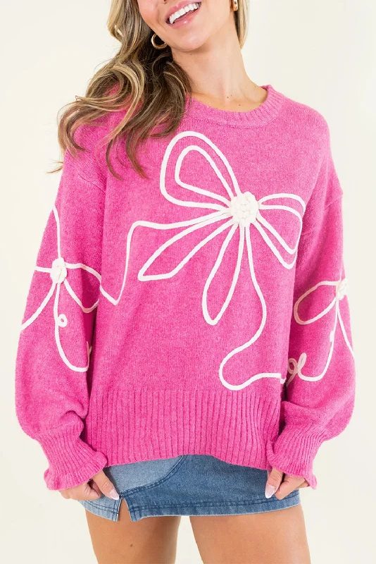 Value Pack KaleaBoutique Corded Flower Bow Ribbed Trim Casual Sweater