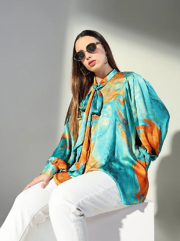Weekend Offers That Tempt Women Green Abstract Shirt Style Top