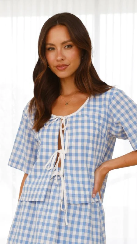 Clearance Items Madison Top - Blue/White Gingham
