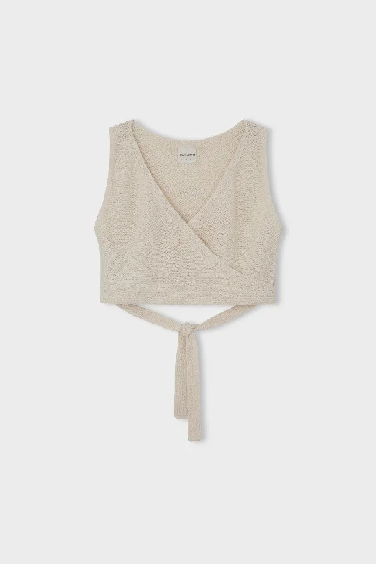 Deep Discounts Husk Cotton Blend Knit Wrap Top