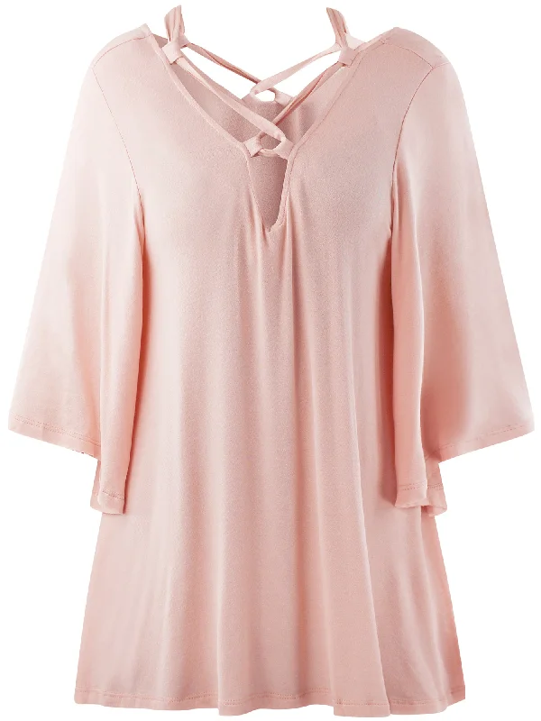 Friends and Family Sale Blush Pink Womens Relaxed Fit Blouse Top With Crisscross Tie Size Small