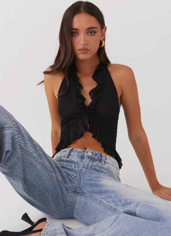 Weekend Specials to Love Tanya Mesh Frill Top - Black