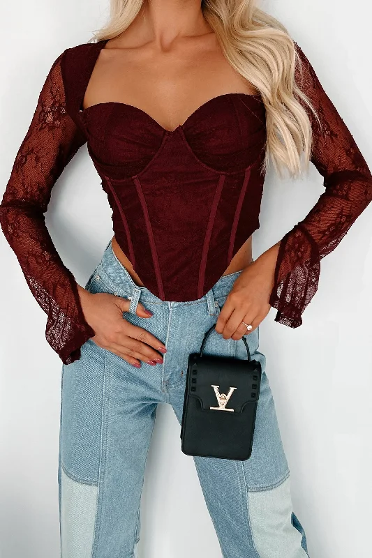 Weekend Bargains to Celebrate Captivating Presence Lace Bustier Corset Top (Maroon)