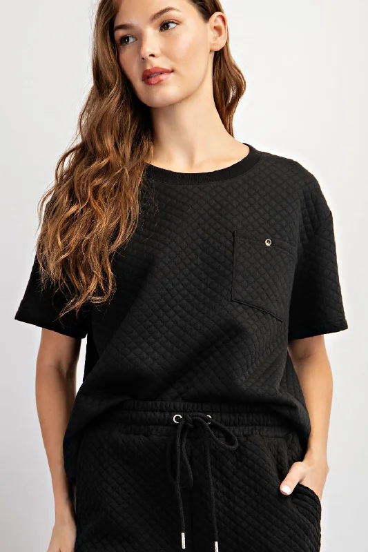 Online Deal ee:some Textured SS Top - BLACK
