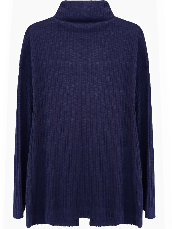 Members Only Lightweight Ribbed Knit Long Sleeve Open Back Top