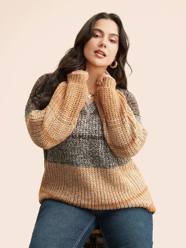 Super Sale Colorblock Contrast Puff Sleeve Pullover
