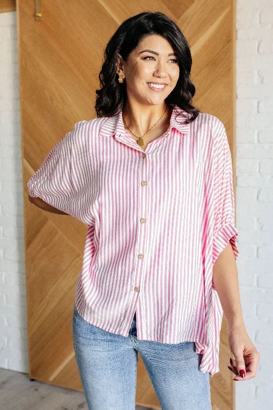 Weekend Specials to Celebrate Boxy Striped Button Up in Hot Pink