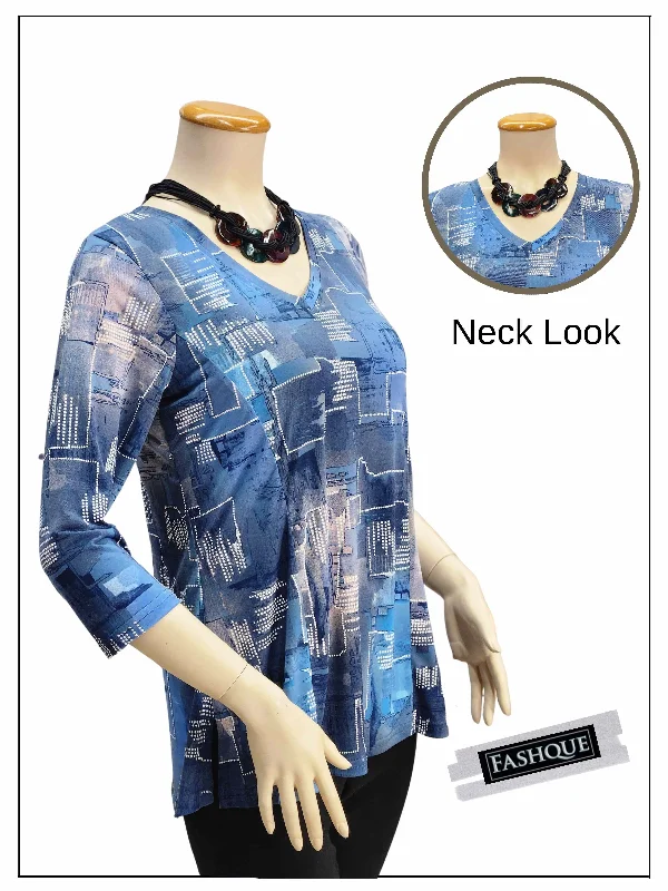 Weekend Specials to Cherish FASHQUE - 3/4 Sleeve V NECK - CASUAL Workwear Loose Tunic Top - T643