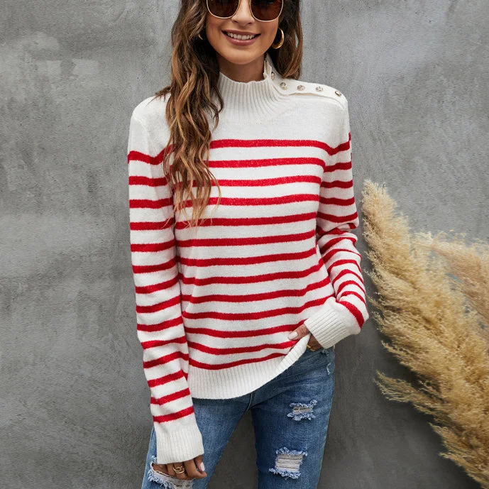 Unbeatable Prices Women's Fashion Striped Long Sleeve Mock Neck Pullover Wholesale Knitted Sweater Unbeatable Prices Women's Fashion Striped Long Sleeve Mock Neck Pullover Wholesale Knitted Sweater